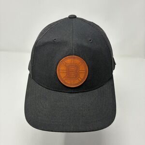 Boston Bruins Branded Bills Trucker Hat Black Leather Patch Snapback Cap NHL